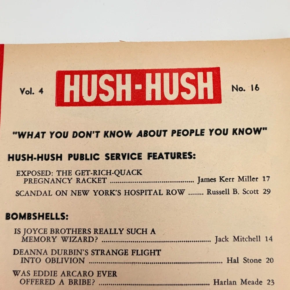 Hush-Hush Magazine May 1958 Elvis Presley Deanna Durbin Vol 4 No 16 Vintage